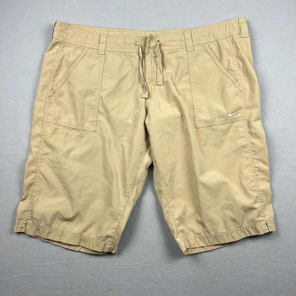 Vintage Y2K Nike Womens XXL Khaki Tan Solid Drawstring Cargo Shorts Snap Pockets